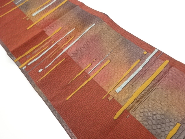 ふくれ織変わり横縞模様織出し名古屋帯